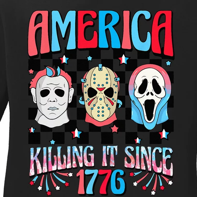 Funny America Killing IT Since 1776 Horror 4th Of July USA Ladies Long Sleeve Shirt