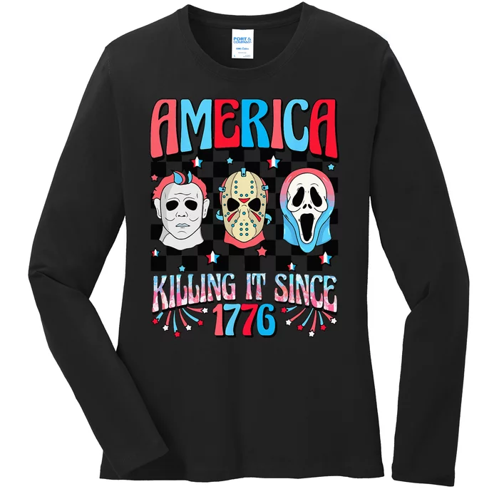 Funny America Killing IT Since 1776 Horror 4th Of July USA Ladies Long Sleeve Shirt