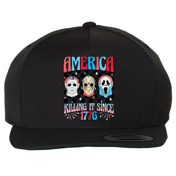 Funny America Killing IT Since 1776 Horror 4th Of July USA Wool Snapback Cap