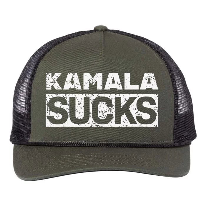 Funny Anti Kamala Harris 24 Pro Trump 2024 Kamala Sucks Retro Rope Trucker Hat Cap