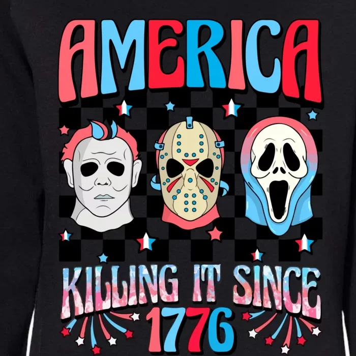 Funny America Killing IT Since 1776 Horror 4th Of July USA Womens California Wash Sweatshirt