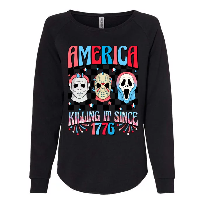 Funny America Killing IT Since 1776 Horror 4th Of July USA Womens California Wash Sweatshirt