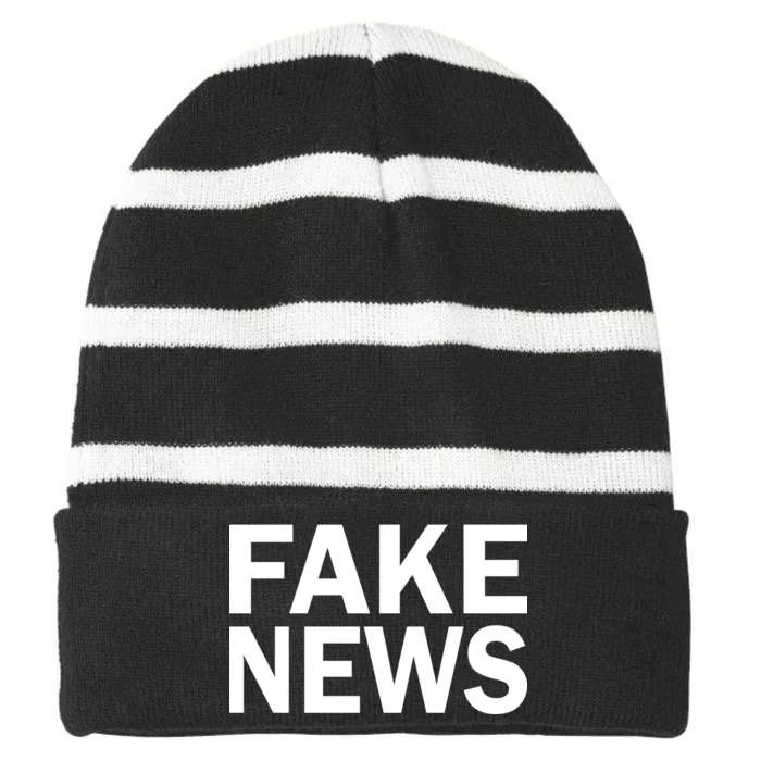 Fake News Bold Text Striped Beanie with Solid Band