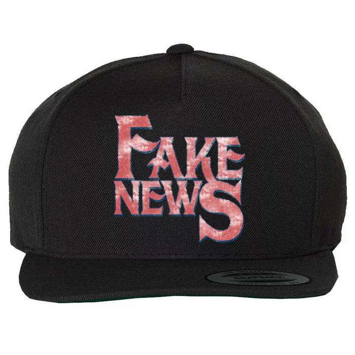 Fake News Distressed Text Wool Snapback Cap