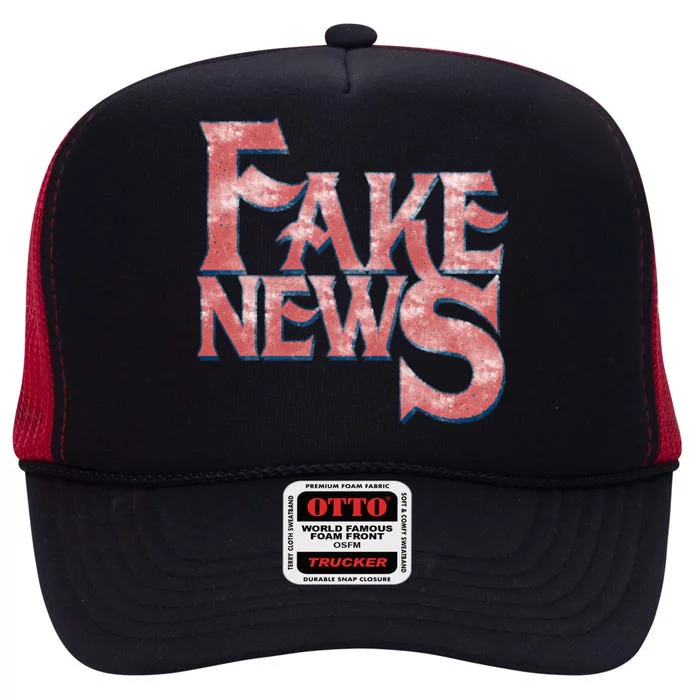 Fake News Distressed Text High Crown Mesh Trucker Hat