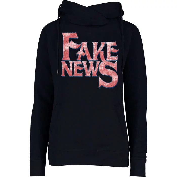 Fake News Distressed Text Womens Funnel Neck Pullover Hood