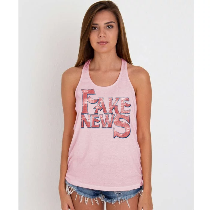 Fake News Distressed Text Women's Knotted Racerback Tank