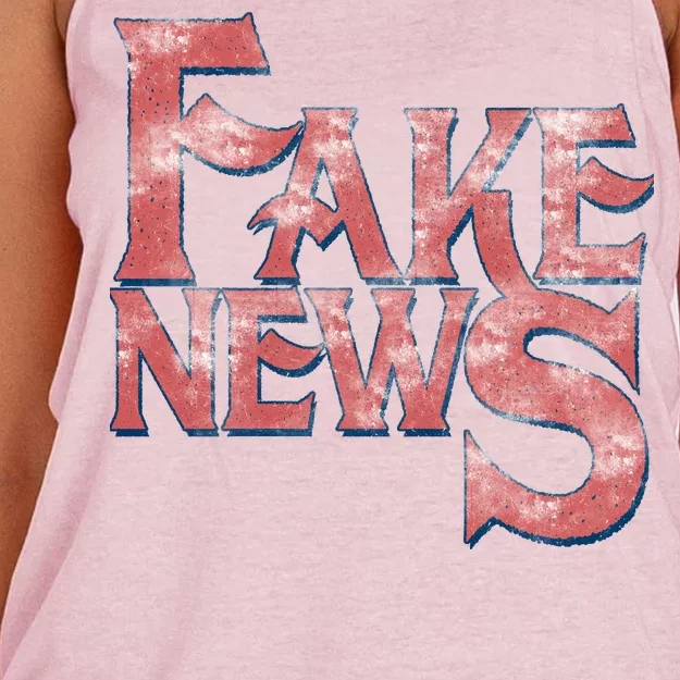 Fake News Distressed Text Women's Knotted Racerback Tank