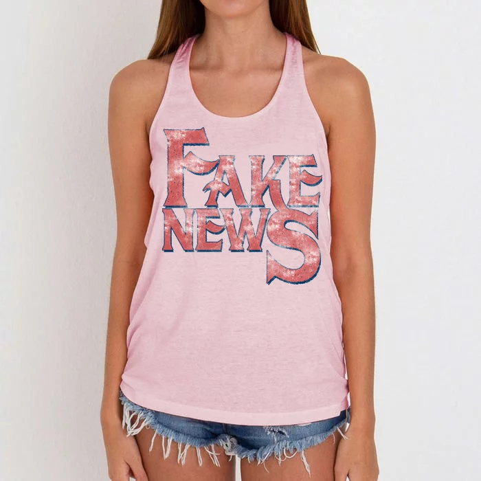 Fake News Distressed Text Women's Knotted Racerback Tank