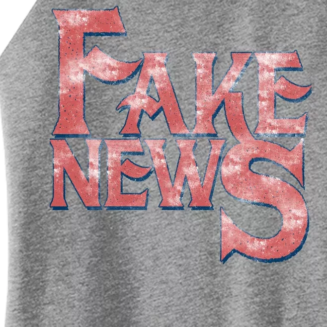 Fake News Distressed Text Women’s Perfect Tri Rocker Tank