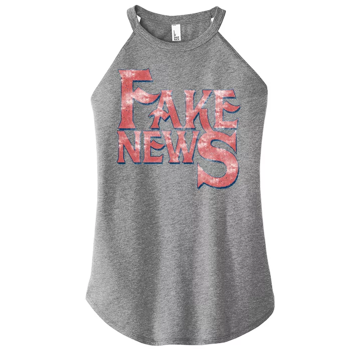 Fake News Distressed Text Women’s Perfect Tri Rocker Tank