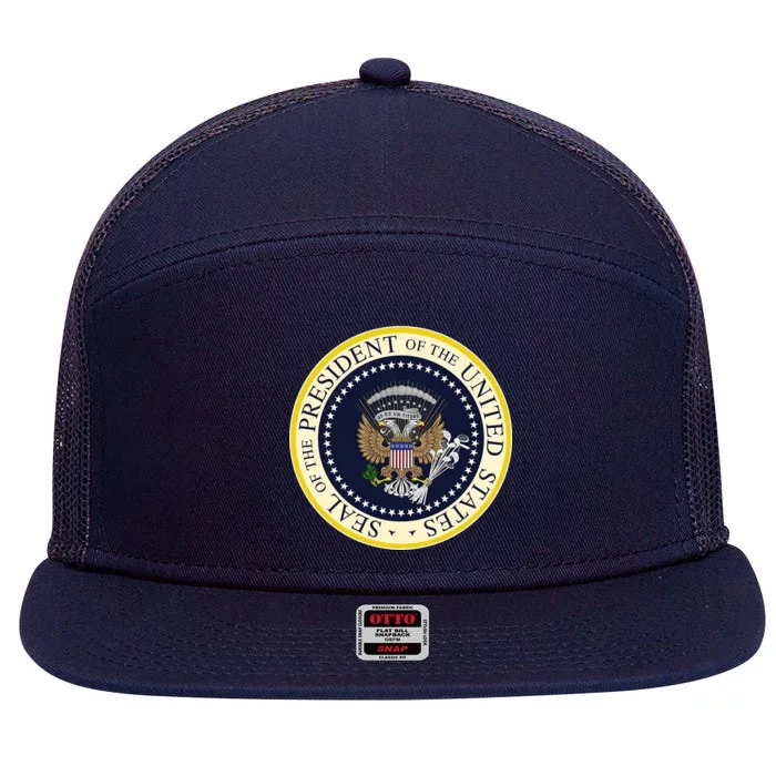 Fake Presidential Seal 7 Panel Mesh Trucker Snapback Hat