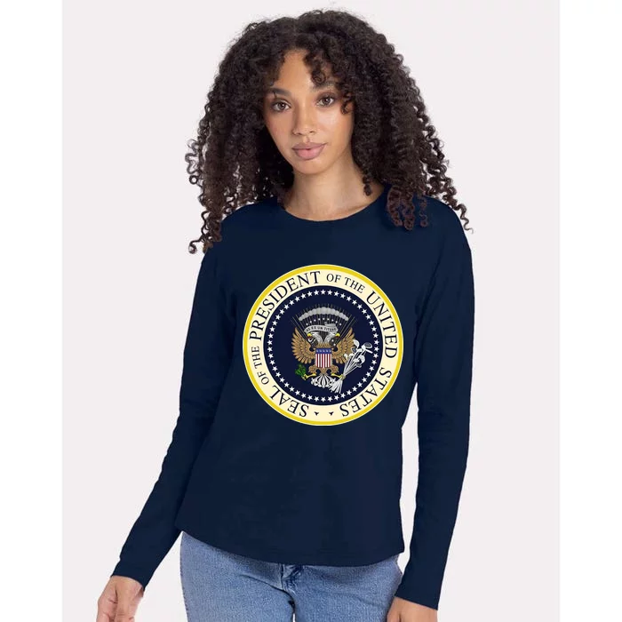 Fake Presidential Seal Womens Cotton Relaxed Long Sleeve T-Shirt