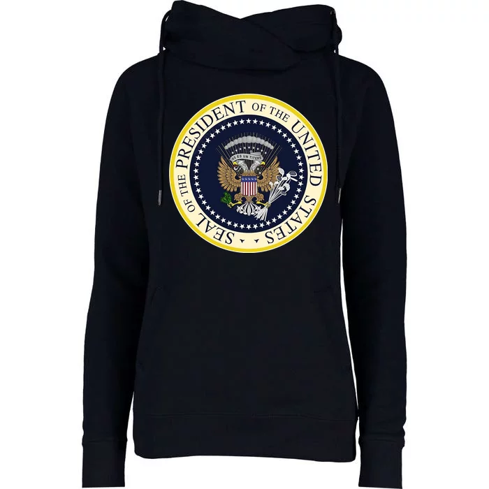 Fake Presidential Seal Womens Funnel Neck Pullover Hood