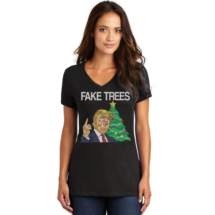 Fake Trees News Ugly Christmas Women's V-Neck T-Shirt