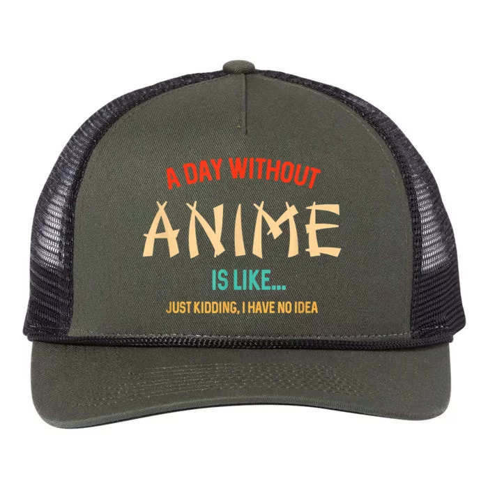 Funny Anime Lover A Day Without Anime Retro Rope Trucker Hat Cap