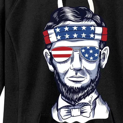 Funny Abraham Lincoln Wearing Glasses And Bandana Women's Fleece Hoodie