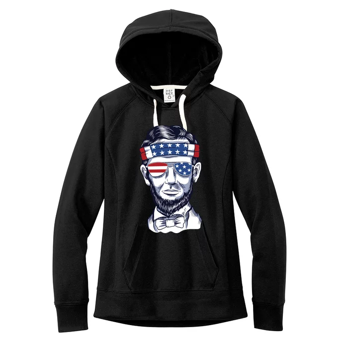 Funny Abraham Lincoln Wearing Glasses And Bandana Women's Fleece Hoodie