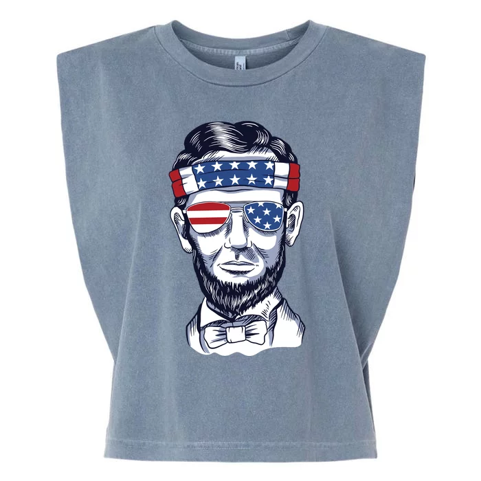 Funny Abraham Lincoln Wearing Glasses And Bandana Garment-Dyed Women's Muscle Tee