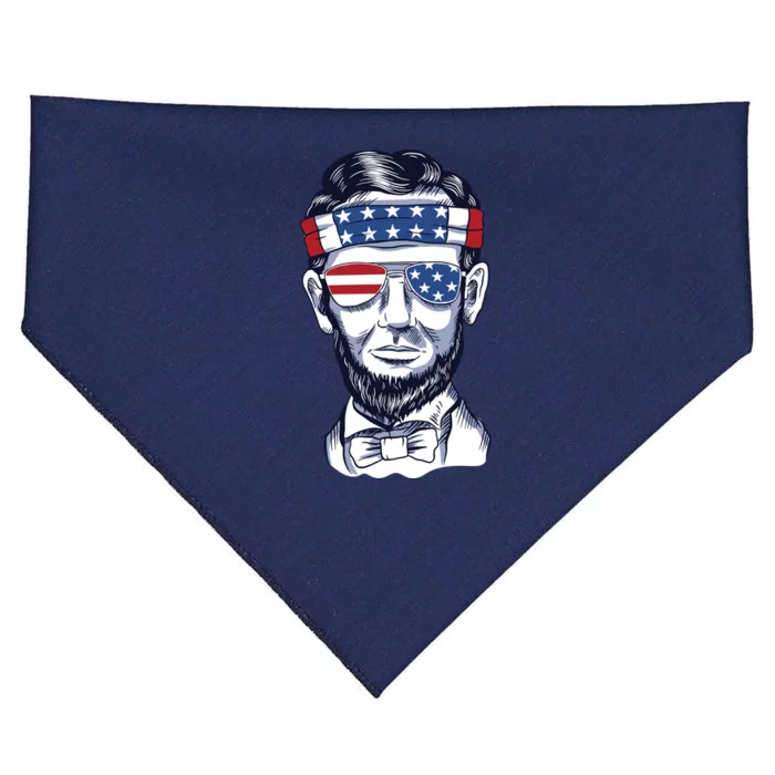 Funny Abraham Lincoln Wearing Glasses And Bandana USA-Made Doggie Bandana