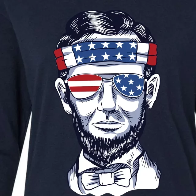 Funny Abraham Lincoln Wearing Glasses And Bandana Womens Cotton Relaxed Long Sleeve T-Shirt