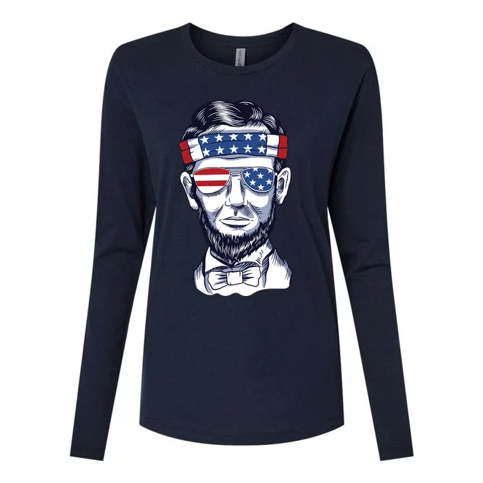 Funny Abraham Lincoln Wearing Glasses And Bandana Womens Cotton Relaxed Long Sleeve T-Shirt