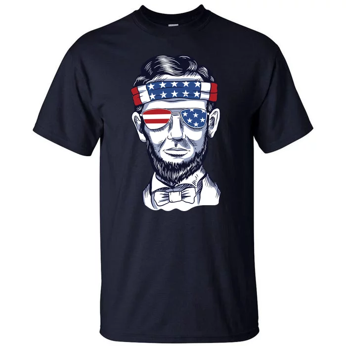 Funny Abraham Lincoln Wearing Glasses And Bandana Tall T-Shirt