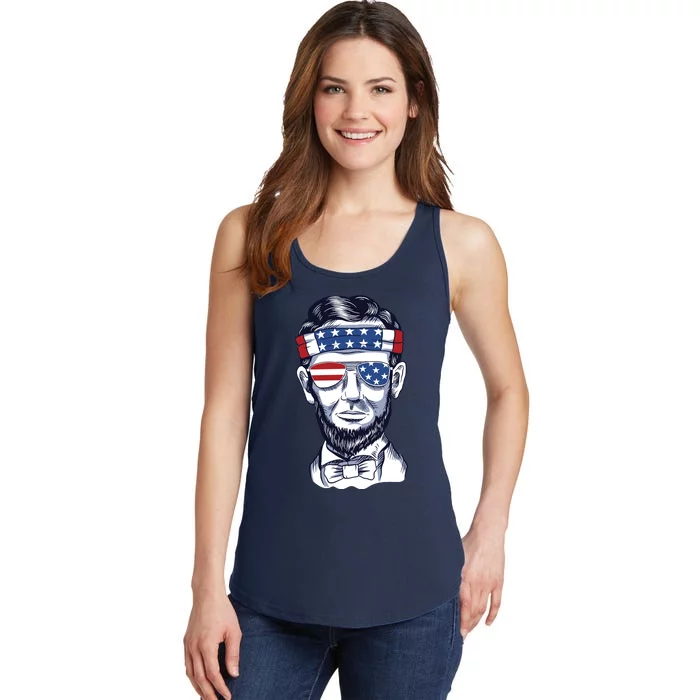 Funny Abraham Lincoln Wearing Glasses And Bandana Ladies Essential Tank