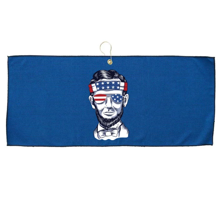 Funny Abraham Lincoln Wearing Glasses And Bandana Large Microfiber Waffle Golf Towel