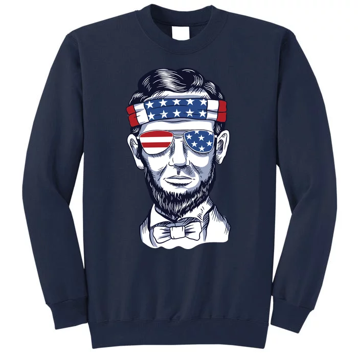 Funny Abraham Lincoln Wearing Glasses And Bandana Tall Sweatshirt