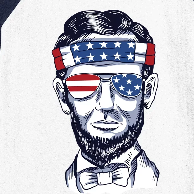 Funny Abraham Lincoln Wearing Glasses And Bandana Baseball Sleeve Shirt