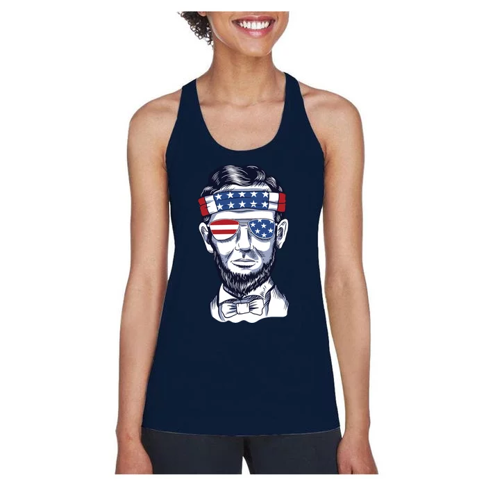 Funny Abraham Lincoln Wearing Glasses And Bandana Women's Racerback Tank