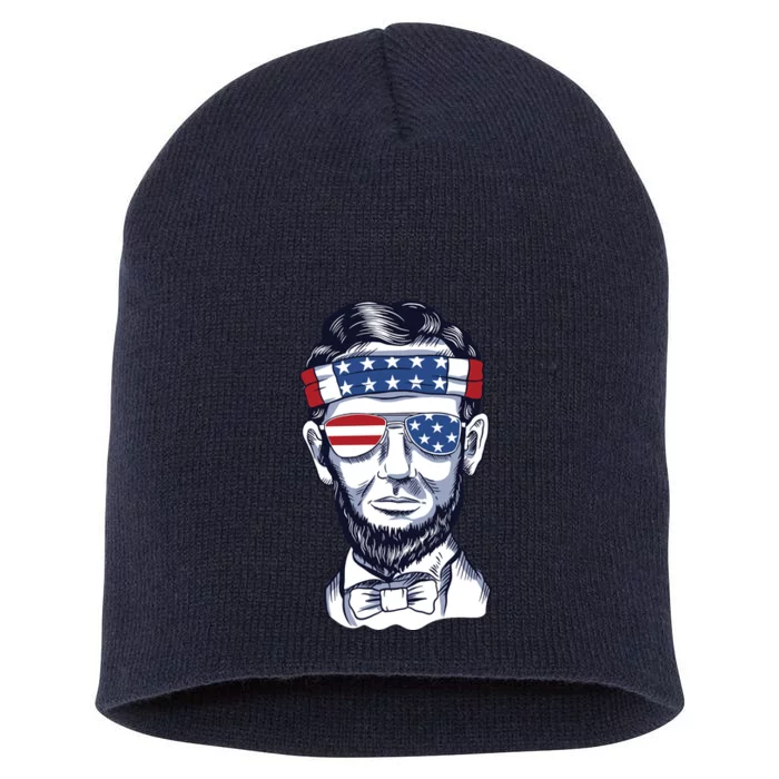 Funny Abraham Lincoln Wearing Glasses And Bandana Short Acrylic Beanie