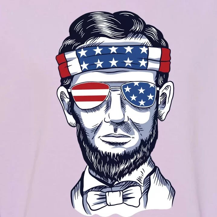 Funny Abraham Lincoln Wearing Glasses And Bandana Garment-Dyed Sweatshirt