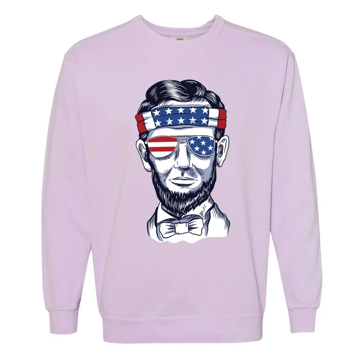 Funny Abraham Lincoln Wearing Glasses And Bandana Garment-Dyed Sweatshirt