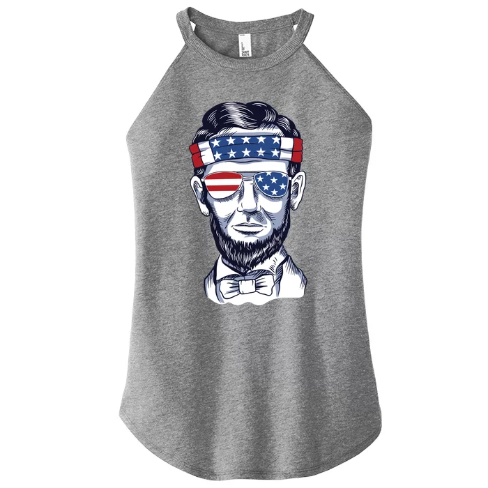 Funny Abraham Lincoln Wearing Glasses And Bandana Women’s Perfect Tri Rocker Tank