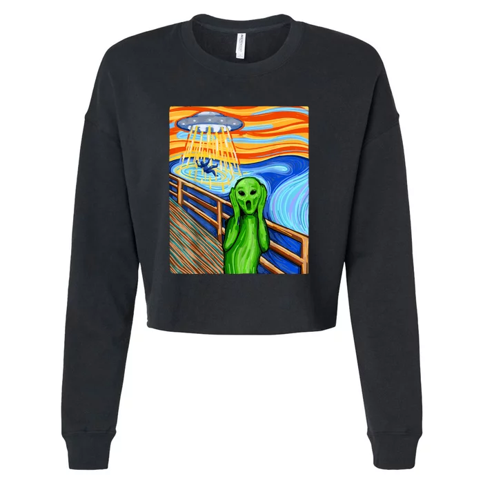 Funny Alien Lover Alien Humor Funny UFO Believe In Aliens Gift Cropped Pullover Crew