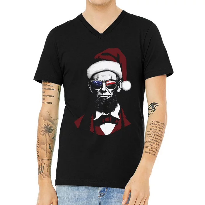 Funny Abraham Lincoln Santa Claus Abe Lincoln Christmas V-Neck T-Shirt