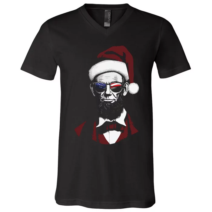 Funny Abraham Lincoln Santa Claus Abe Lincoln Christmas V-Neck T-Shirt