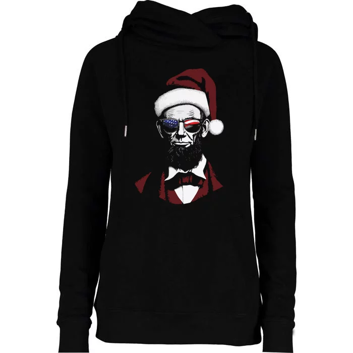 Funny Abraham Lincoln Santa Claus Abe Lincoln Christmas Womens Funnel Neck Pullover Hood