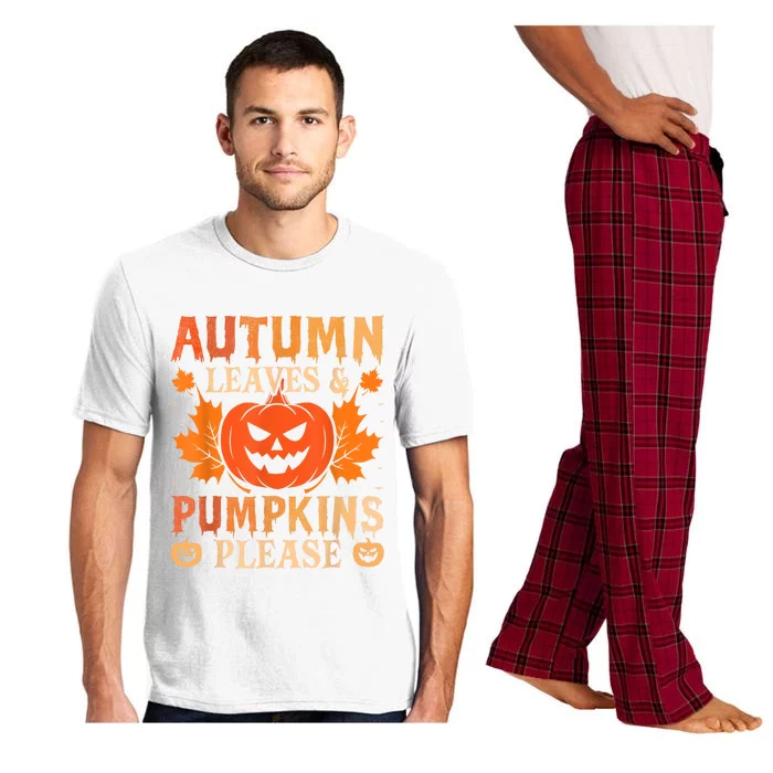 Fall Autumn Leaves & Pumpkin Please Halloween Pajama Set