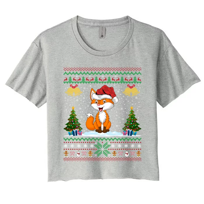 Foxes Animal Lover Xmas Gift Ugly Fox Christmas Gift Women's Crop Top Tee