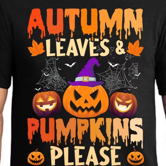 Fall Autumn Leaves & Pumpkin Please Halloween Pajama Set