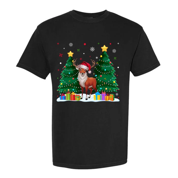 Funny Animal Lovers Deer Santa Hat Ugly Christmas Garment-Dyed Heavyweight T-Shirt