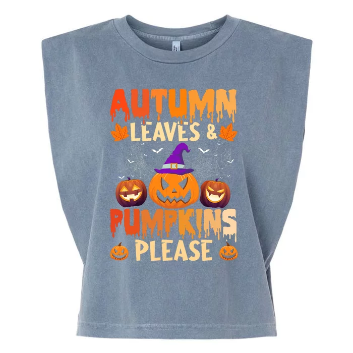 Fall Autumn Leaves & Pumpkin Please Halloween Garment-Dyed Women's Muscle Tee