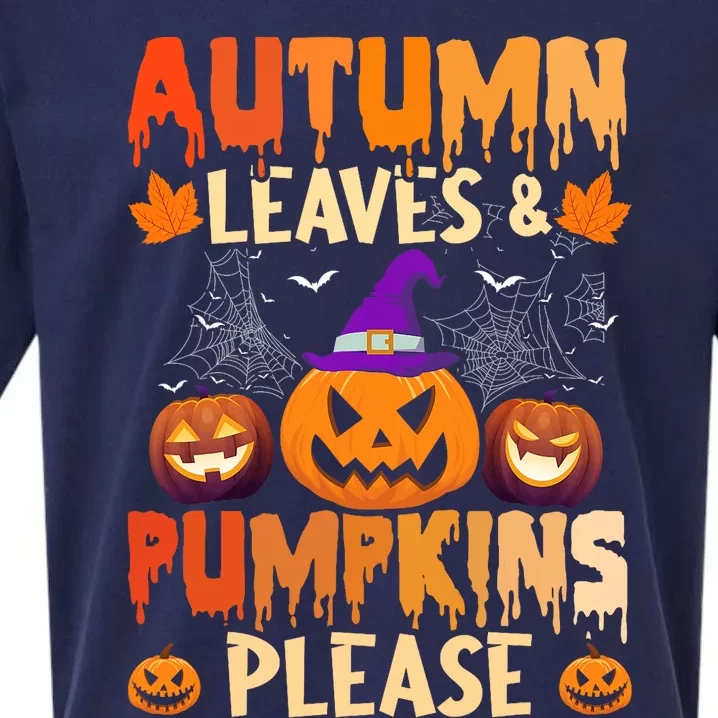 Fall Autumn Leaves & Pumpkin Please Halloween Sueded Cloud Jersey T-Shirt