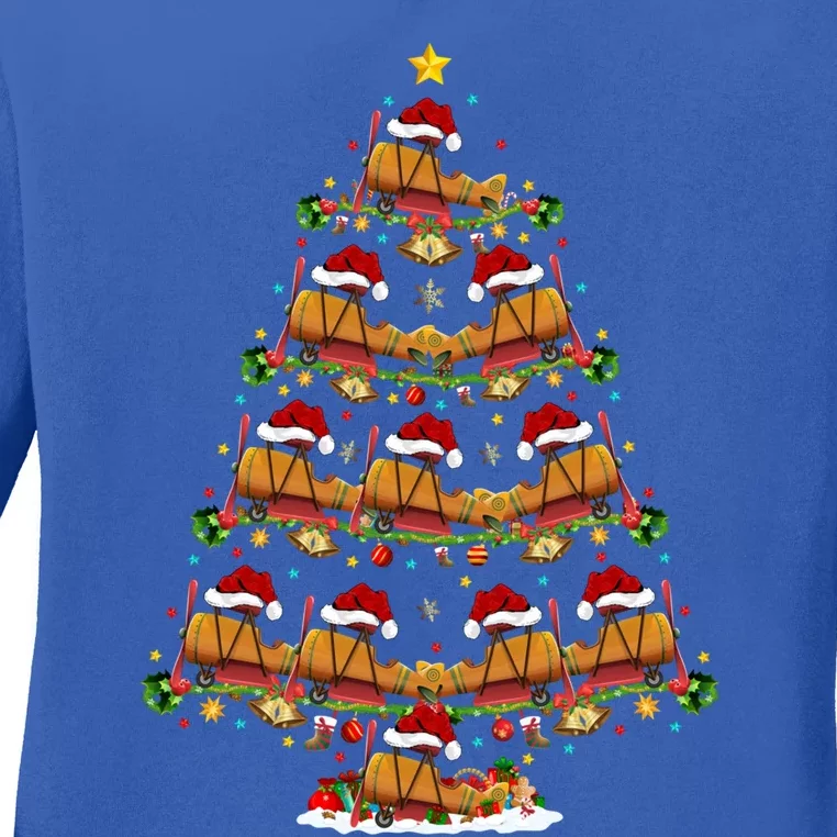 Funny Airplane Lover Matching Santa Airplane Christmas Tree Gift Ladies Long Sleeve Shirt