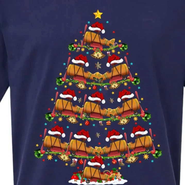 Funny Airplane Lover Matching Santa Airplane Christmas Tree Gift Sueded Cloud Jersey T-Shirt