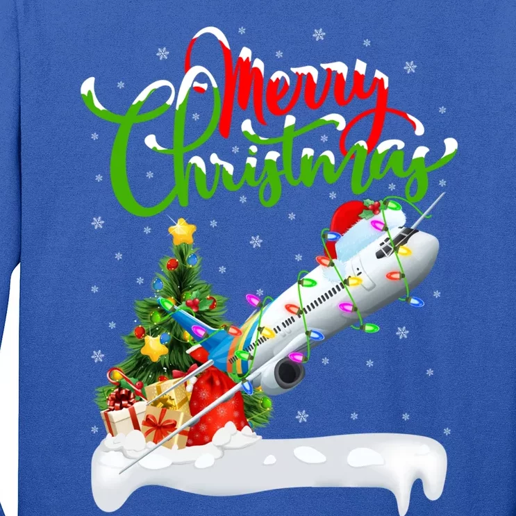 Funny Airplane Lover Xmas Lighting Santa Airplane Christmas Gift Long Sleeve Shirt