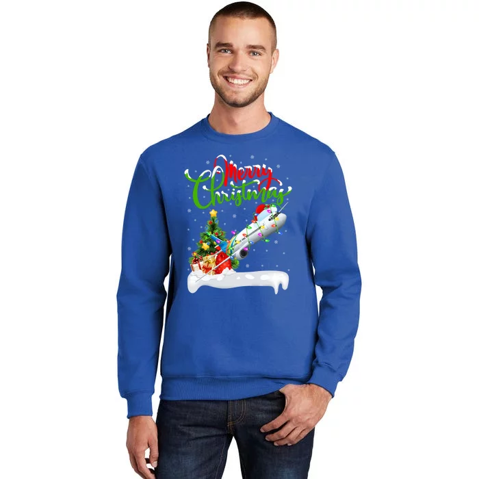 Funny Airplane Lover Xmas Lighting Santa Airplane Christmas Gift Sweatshirt